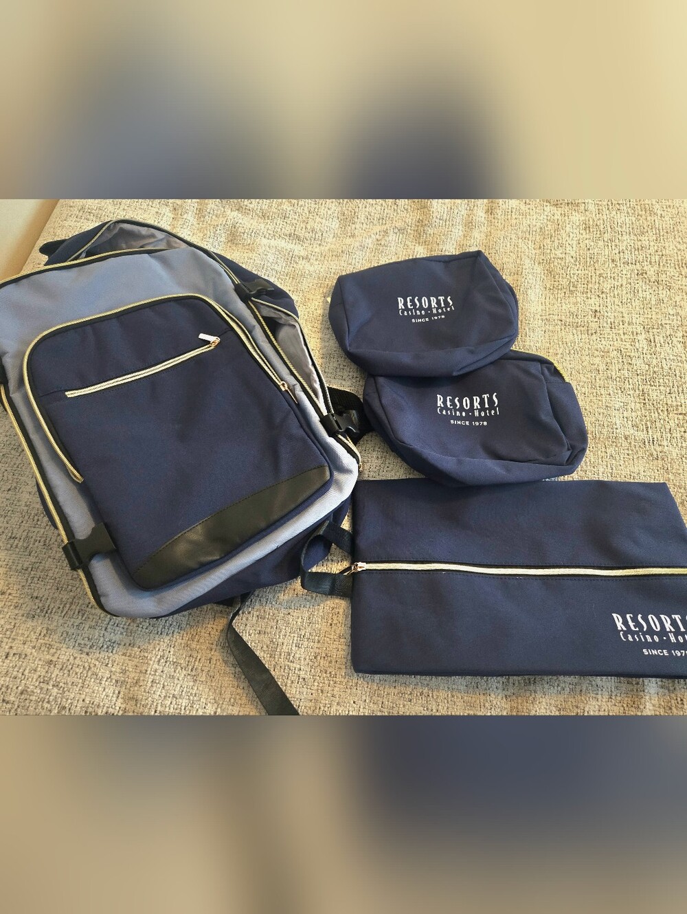 Resorts Navy Overnight & Laptop Backpack with Matching Pouches
